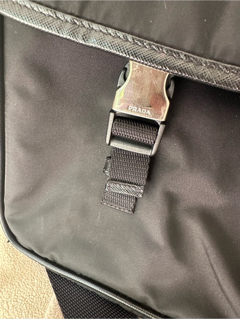Prada Tessuto Nylon Messenger Laptop Bag unisex crossbody black silver buckle - Picture 3 of 12